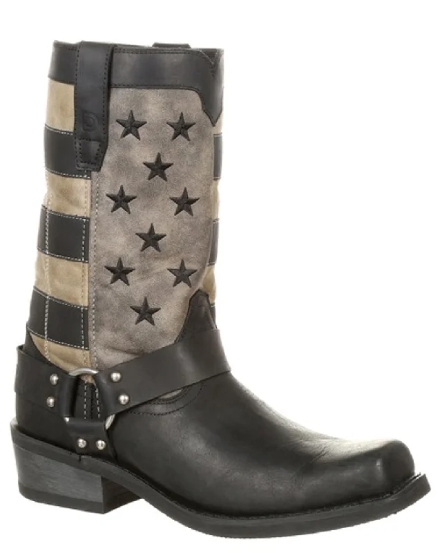 Vintage - style men's cowboy boots with a square toeMens Faded Flag Harness Boots