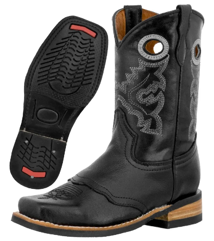 Men's cowboy boots with a suede shaftKids Unisex Real Stitched Leather Western Boots Black Pull On Square Toe Botas Men's cowboy boots with a suede shaftKids Unisex Real Stitched Leather Western Boots Black Pull On Square Toe Botas