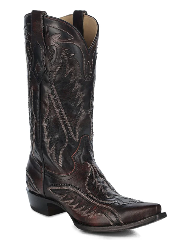 Alligator - print men's cowboy boots for a bold lookMen's Woven Inlay Embroidered Western Boots Alligator - print men's cowboy boots for a bold lookMen's Woven Inlay Embroidered Western Boots