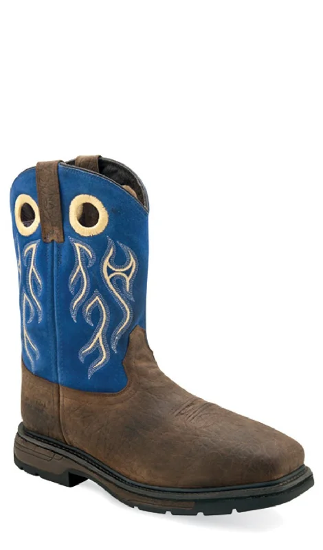 Vintage - style men's cowboy boots with a square toeOld West Mens Work Dark Brown/Suede Navy Leather Cowboy Boots Vintage - style men's cowboy boots with a square toeOld West Mens Work Dark Brown/Suede Navy Leather Cowboy Boots