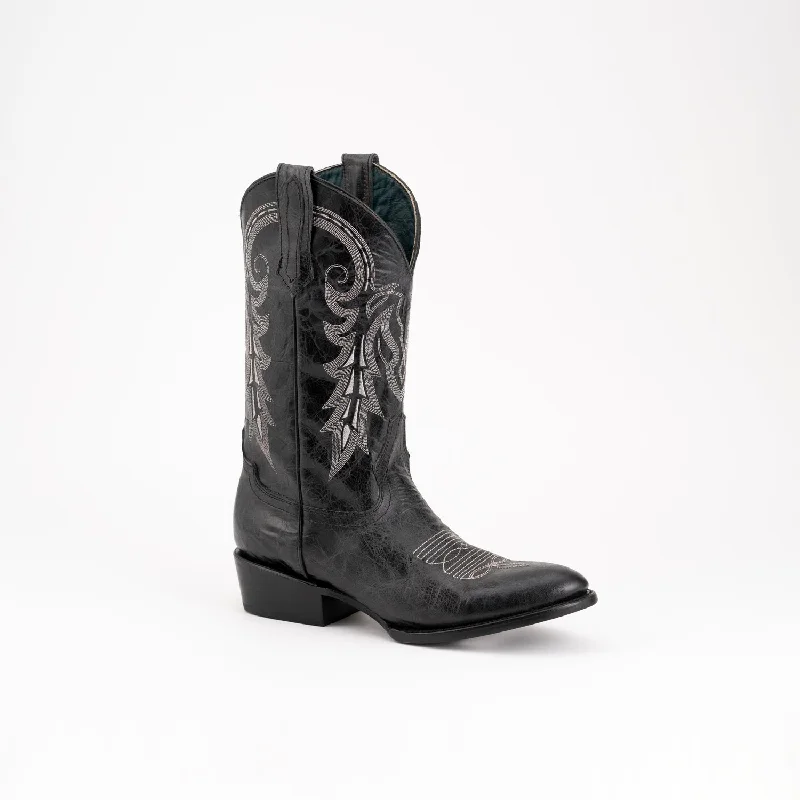 Men's cowboy boots with a rubber sole for tractionFerrini Mens Remington Black Leather Cowboy Boots