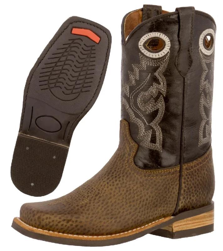 Men's cowboy boots with a distressed leather finishKids Unisex Grain Leather Western Wear Boots Rustic Brown Square Toe Botas Men's cowboy boots with a distressed leather finishKids Unisex Grain Leather Western Wear Boots Rustic Brown Square Toe Botas