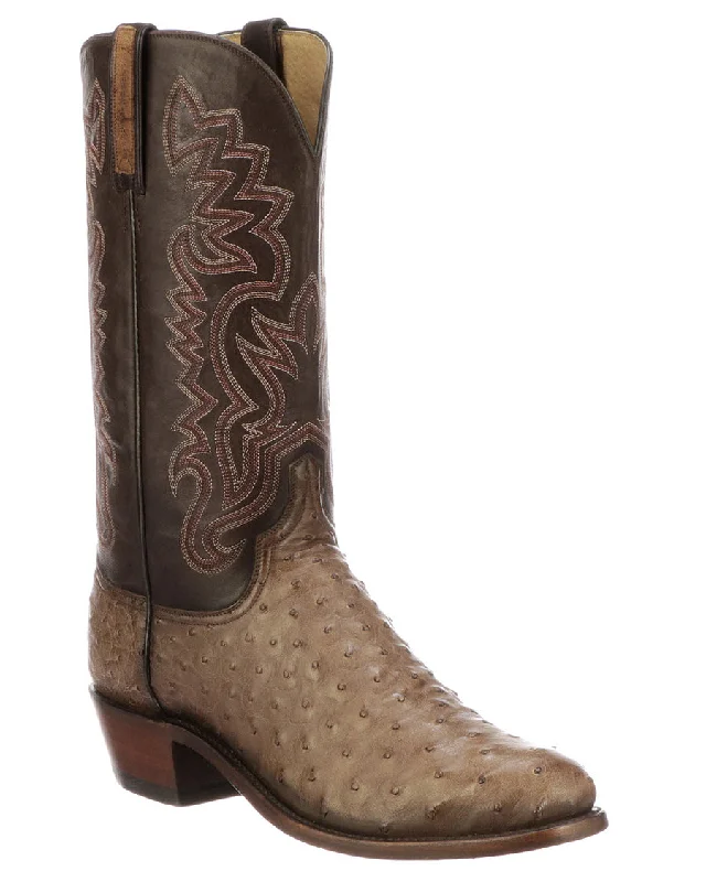 Men's cowboy boots with a scalloped edgeMen's Dante R Toe Full Quill Ostrich Boots