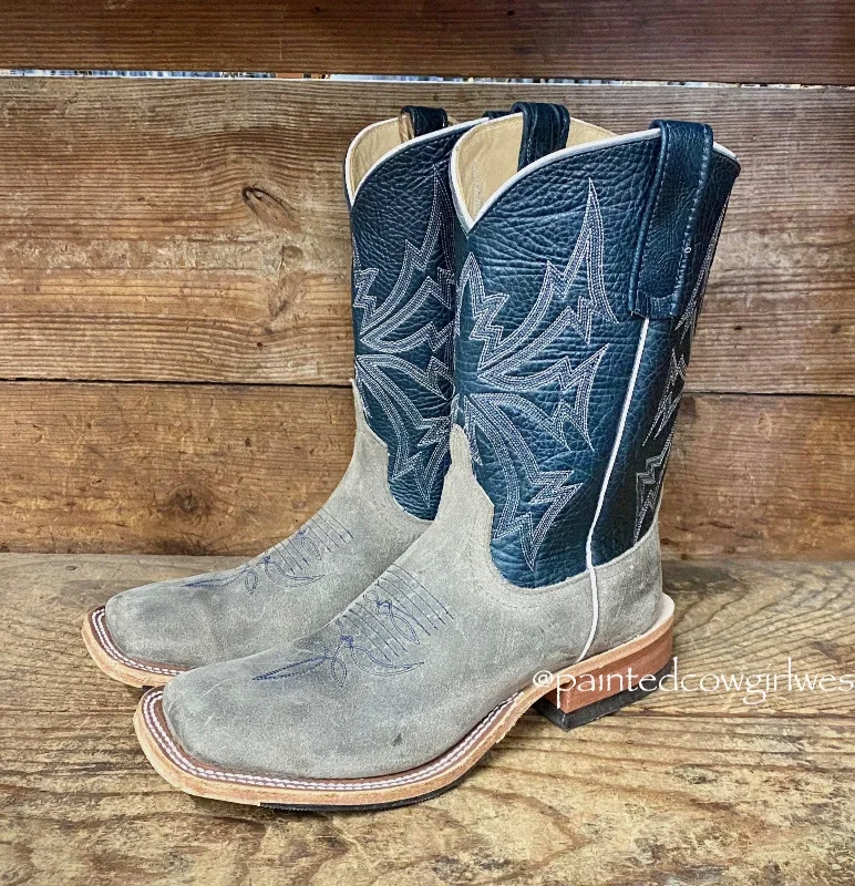 Men's cowboy boots with a suede shaftAnderson Bean Men's Stone Waxy Kudu & Blue Explosion Square Toe Cowboy Boots 330494 Men's cowboy boots with a suede shaftAnderson Bean Men's Stone Waxy Kudu & Blue Explosion Square Toe Cowboy Boots 330494