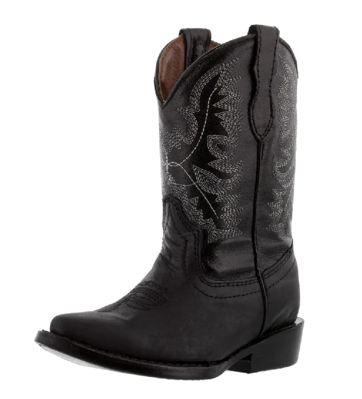Men's cowboy boots with a concho belt detailKids Toddler Black Cowboy Boots Solid Leather - J Toe Men's cowboy boots with a concho belt detailKids Toddler Black Cowboy Boots Solid Leather - J Toe