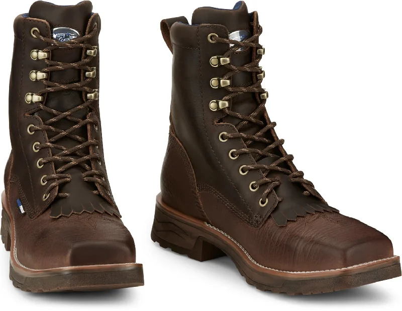 Men's cowboy boots with a silver - toned buckleTony Lama 8in CT WP Lacer Mens Dark Brown Greasewood Leather Cowboy Boots Men's cowboy boots with a silver - toned buckleTony Lama 8in CT WP Lacer Mens Dark Brown Greasewood Leather Cowboy Boots