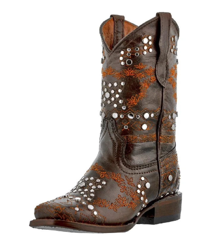 Men's cowboy boots with a leather sole for a classic lookKids Pescara Brown Western Cowboy Boots Leather - Square Toe Men's cowboy boots with a leather sole for a classic lookKids Pescara Brown Western Cowboy Boots Leather - Square Toe
