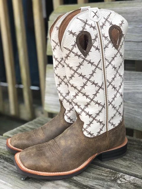 Men's cowboy boots with a snake - skin textureTwisted X Men's Ruff Stock Bomber & White Barbed Wire Square Toe Boots MRS0056 Men's cowboy boots with a snake - skin textureTwisted X Men's Ruff Stock Bomber & White Barbed Wire Square Toe Boots MRS0056