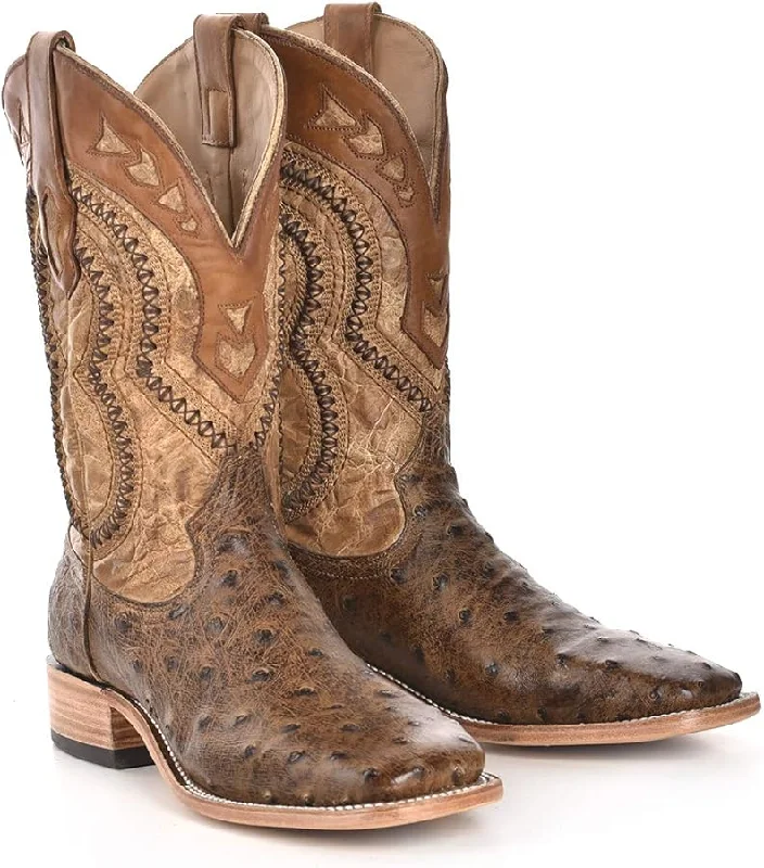 Men's genuine leather cowboy boots with a pointed toeCorral Men's Orix Tan Ostrich Overlay Square Toe Cowboy Boots A4008 Men's genuine leather cowboy boots with a pointed toeCorral Men's Orix Tan Ostrich Overlay Square Toe Cowboy Boots A4008