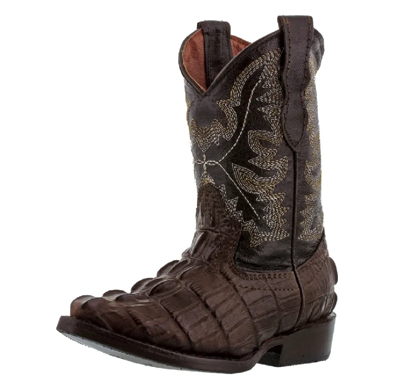 Men's cowboy boots with a silver - toned buckleKids Brown Alligator Tail Print Leather Cowboy Boots J Toe Men's cowboy boots with a silver - toned buckleKids Brown Alligator Tail Print Leather Cowboy Boots J Toe