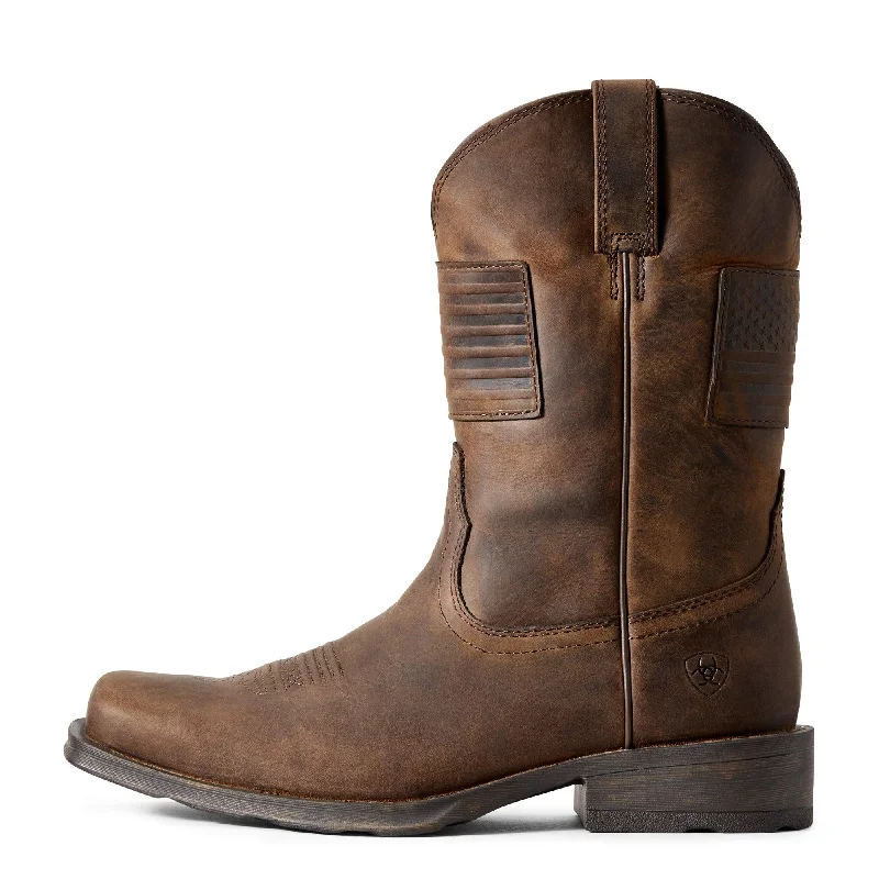 Men's cowboy boots with a concho belt detailAriat Men's Rambler Patriot Brown Square Toe Cowboy Boots 10029692 Men's cowboy boots with a concho belt detailAriat Men's Rambler Patriot Brown Square Toe Cowboy Boots 10029692