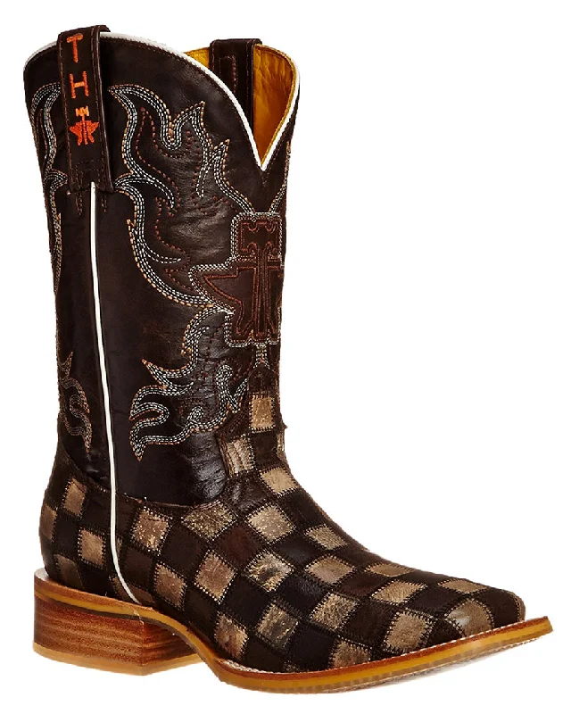 Men's cowboy boots with a concho belt detailMens Gun Metal Check Boots