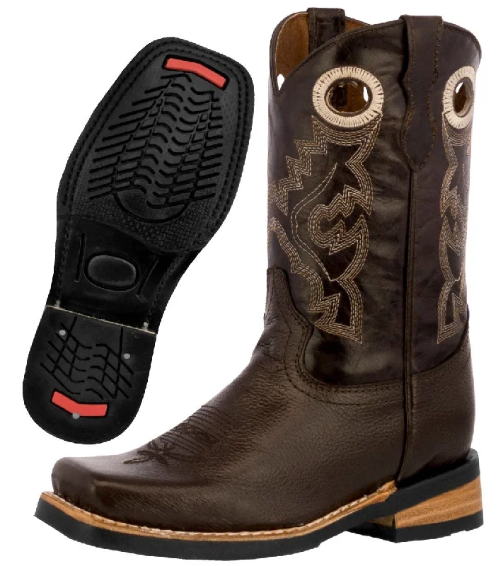 Men's cowboy boots with a leather sole for a classic lookKids Unisex Real Leather Western Boots Smooth Dark Brown Square Toe Pull Botas Men's cowboy boots with a leather sole for a classic lookKids Unisex Real Leather Western Boots Smooth Dark Brown Square Toe Pull Botas