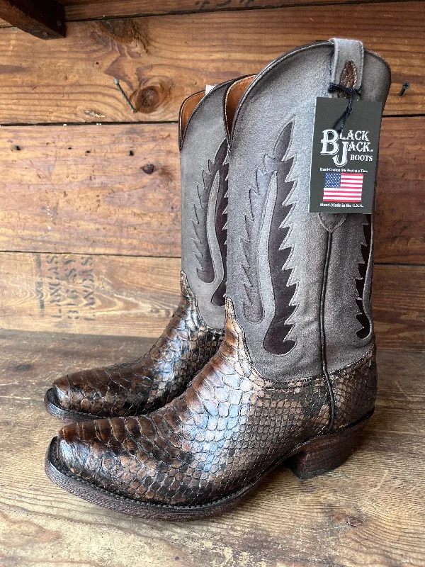 Men's cowboy boots with a high - heeled designBlack Jack Men’s Matte Brushed Brown Python Narrow Square Toe Cowboy Boots MBB699-V4 Men's cowboy boots with a high - heeled designBlack Jack Men’s Matte Brushed Brown Python Narrow Square Toe Cowboy Boots MBB699-V4