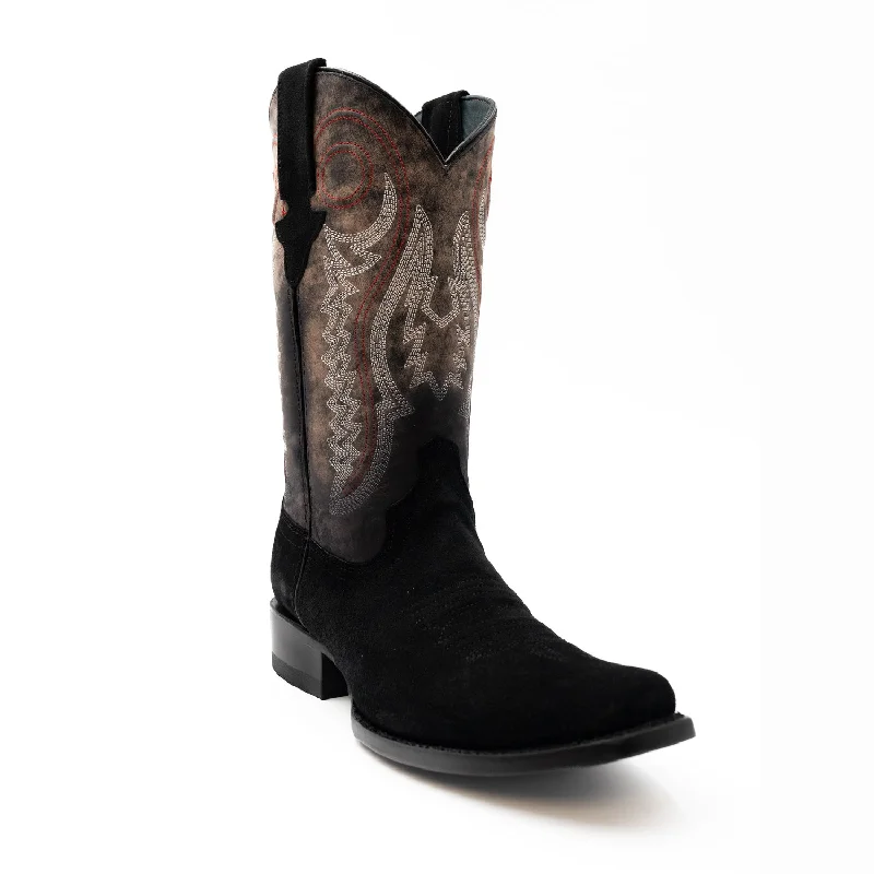 Western - style men's cowboy boots with intricate stitchingFerrini Mens Roughrider D-Toe Black Leather Cowboy Boots Western - style men's cowboy boots with intricate stitchingFerrini Mens Roughrider D-Toe Black Leather Cowboy Boots