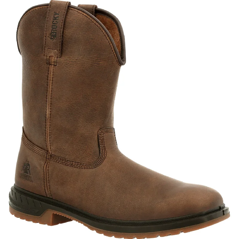 Vintage - style men's cowboy boots with a square toeRocky Mens Dark Brown Leather WorkSmart Unlined Cowboy Boots Vintage - style men's cowboy boots with a square toeRocky Mens Dark Brown Leather WorkSmart Unlined Cowboy Boots