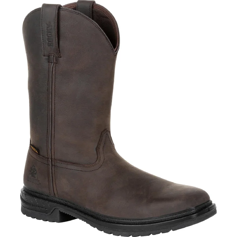 Men's cowboy boots in a dark brown leatherRocky Mens Chocolate Leather Worksmart CT WP Western Cowboy Boots Men's cowboy boots in a dark brown leatherRocky Mens Chocolate Leather Worksmart CT WP Western Cowboy Boots