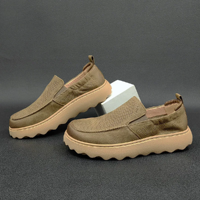 Men's loafers with a rubber sole for durabilityMen Summer Breathable Hollow Leather Casual Loafers