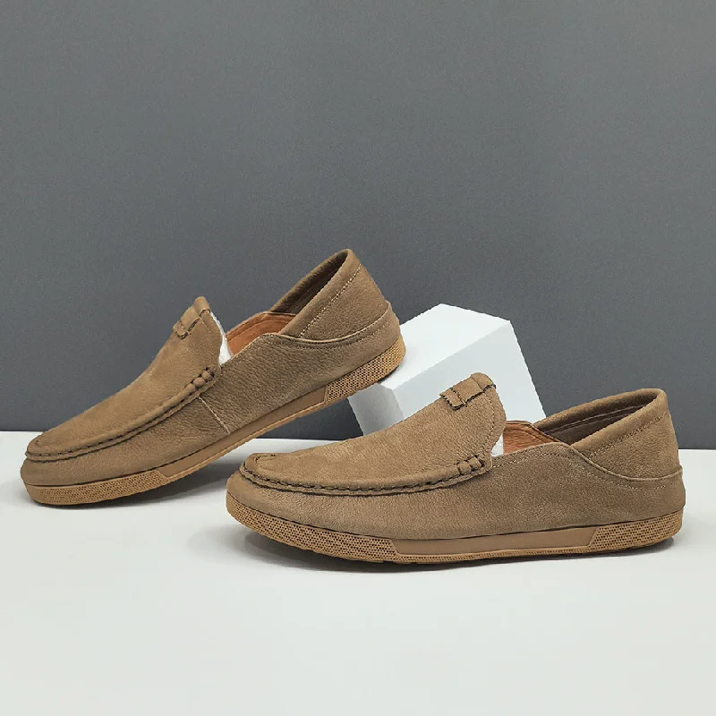 Men's loafers in a neutral color like black or brownMen Vintage Solid Leather Soft Flat Loafers