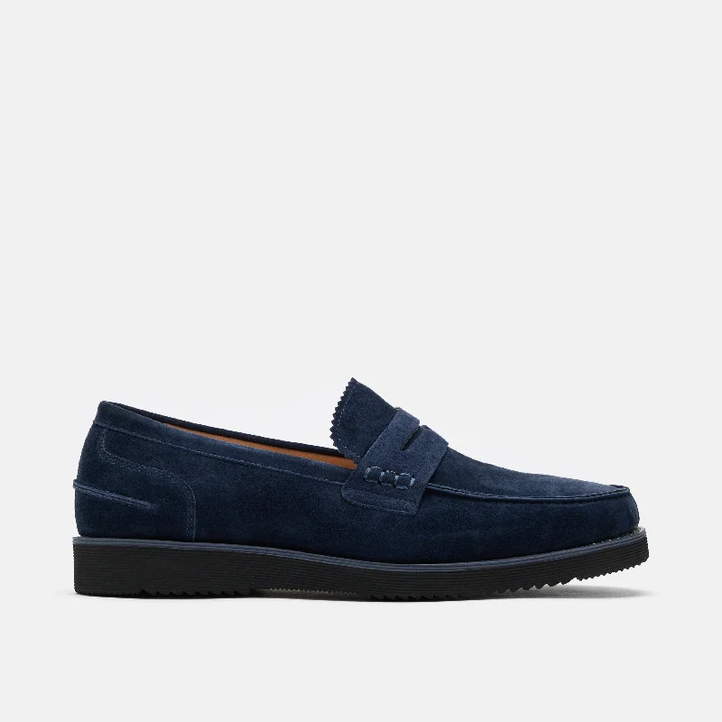 Men's loafers with a cushioned footbedAbe Navy Suede Penny Loafers