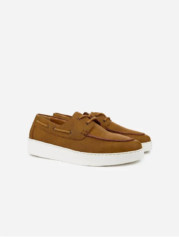 Men's leather loafers with a penny slotOca Men's Vegan Suede Boat Shoes | Tan