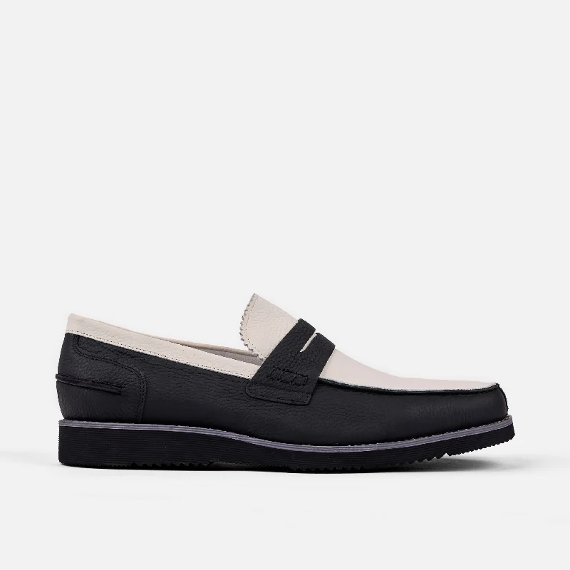 Men's loafers with a removable insole for cleaningAbe Black and White Leather Penny Loafers