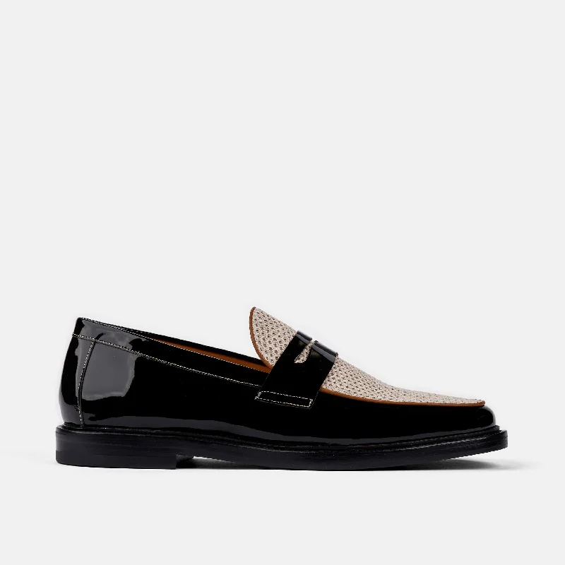 Men's loafers with a cushioned footbedCalum Black/White Leather Penny Loafers