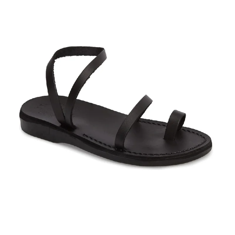 Men's sandals with a perforated leather upper for ventilationElla - Leather Ankle Strap Flat Sandal | Black Men's sandals with a perforated leather upper for ventilationElla - Leather Ankle Strap Flat Sandal | Black
