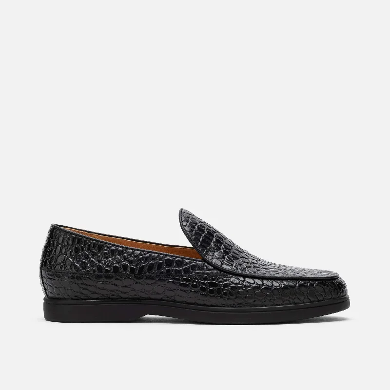 Men's leather loafers with a penny slot Men's leather loafers with a penny slot Men's loafers with a low - heeled designAlessandro Black Croc Leather Venetian Loafers
