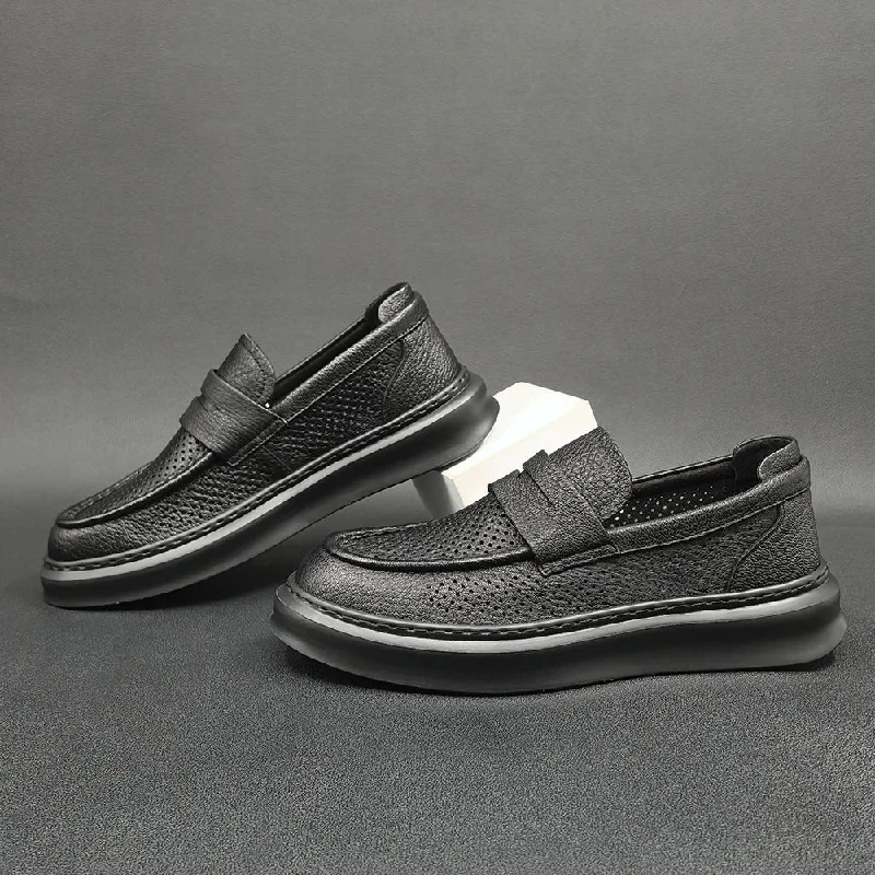 Men's loafers with a moc - toe designMen Minimalist Breathable Hollow Leather Casual Loafers