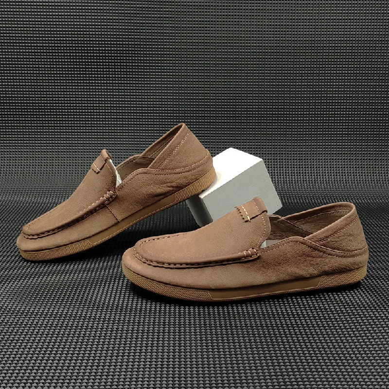Men's loafers with a leather lacing systemMen Handmade Minimalist Soft Leather Casual Loafers