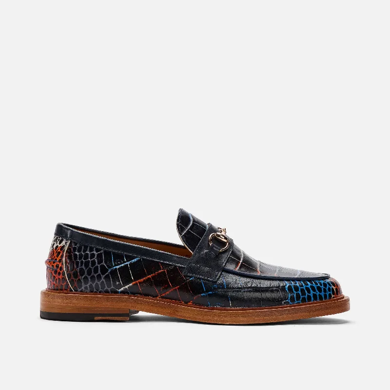 Men's loafers with a tassel front for a classic look Men's loafers with a tassel front for a classic look Suede men's loafers for a soft and luxurious feelBoardwalk Navy Blue Croc Leather Horse-Bit Loafers