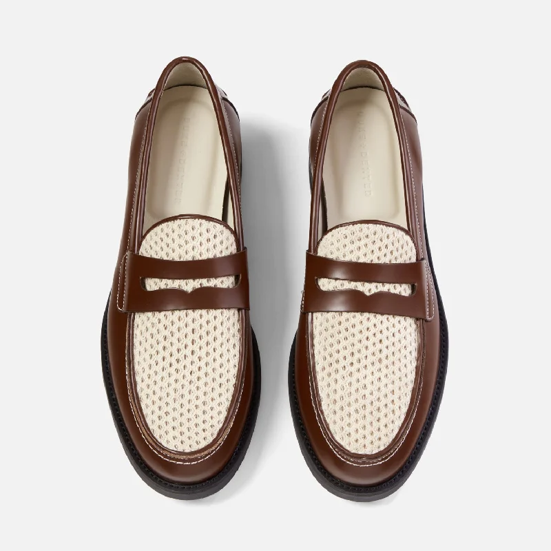 Men's loafers with a decorative buckleWilde Chestnut + White Rattan Penny Loafer - Men's
