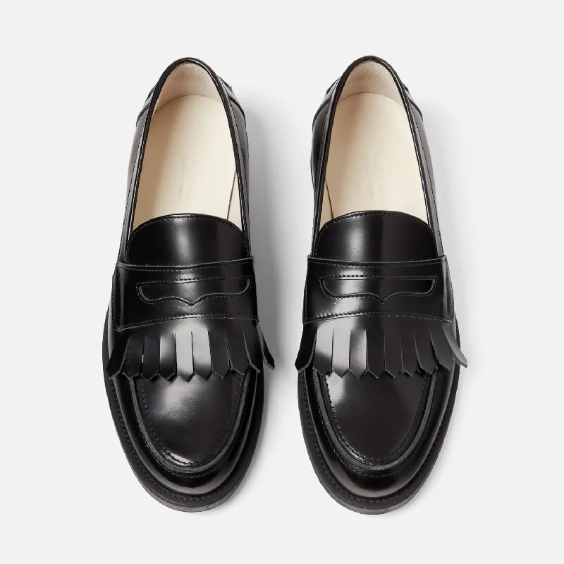 Men's loafers with a decorative buckleWilde Black Fringe Penny Loafer - Men's