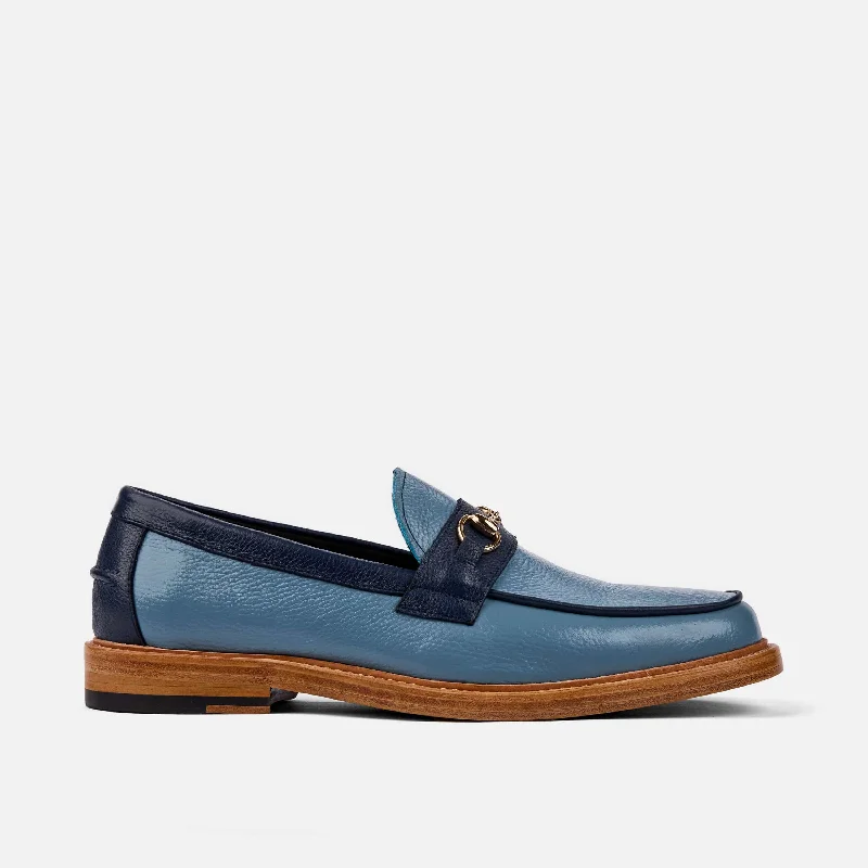Men's loafers with a smooth leather finish Men's loafers with a smooth leather finish Men's loafers with a rubber sole for durabilityBoardwalk Blue Leather Horse-Bit Loafers