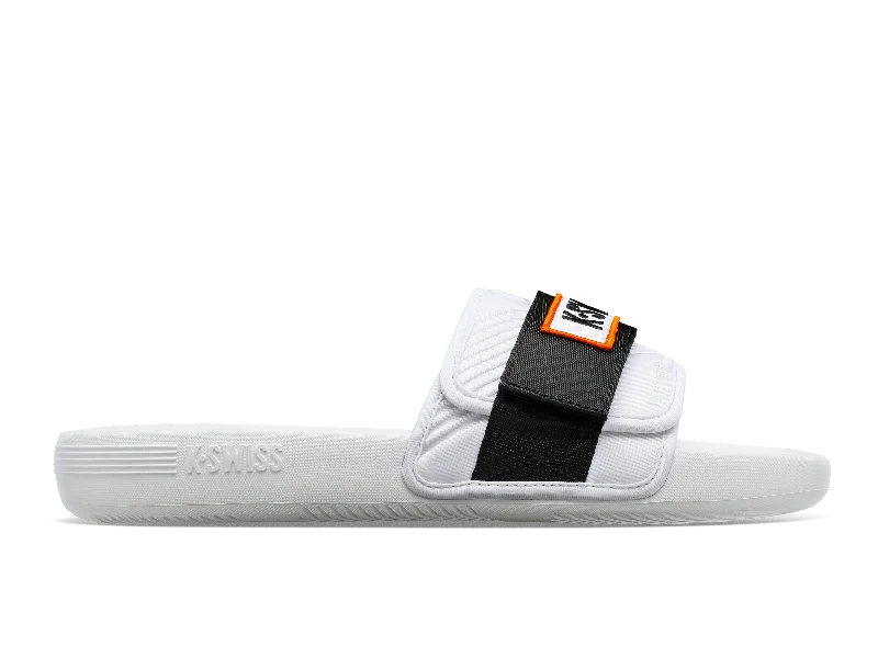Men's sandals with a perforated leather upper for ventilationMen's sandals with a perforated leather upper for ventilation08716-102-M | STRAP SANDAL X MCLAREN | WHITE /BLACK /PAPAYA