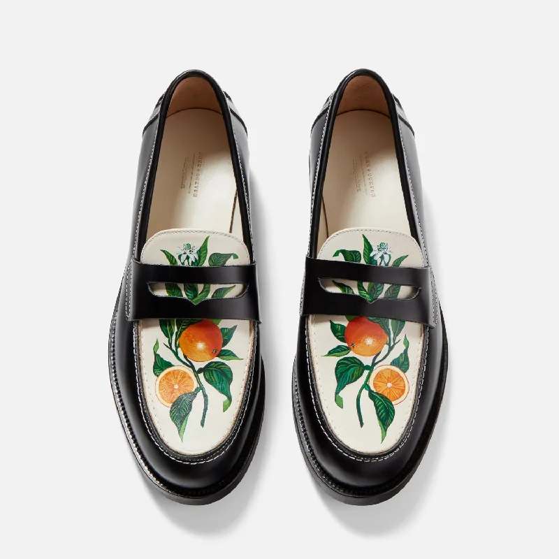 Men's leather loafers with a penny slotWilde Hand-Painted Orange Penny Loafer - Men's