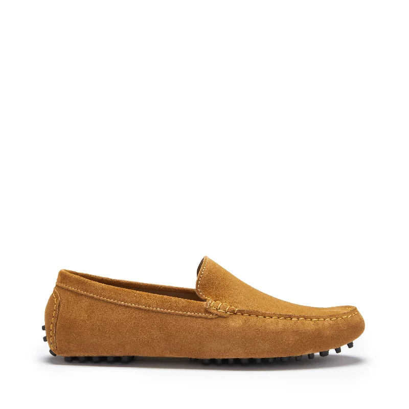 Men's loafers with a leather lacing systemDriving Loafers, tobacco suede