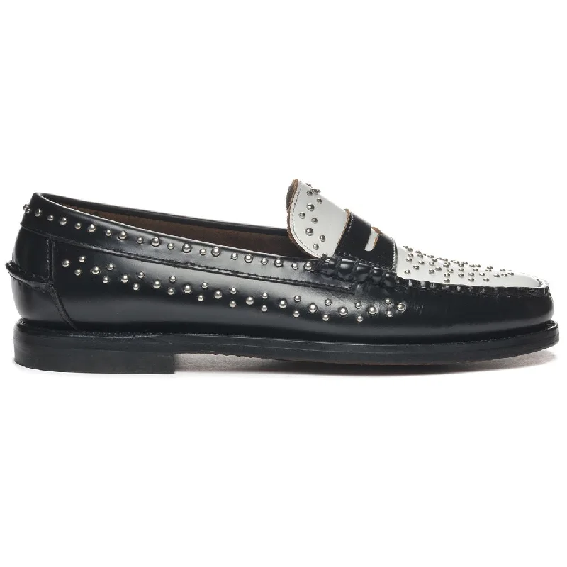 Men's loafers with a leather lacing systemDan Studs - Black & White