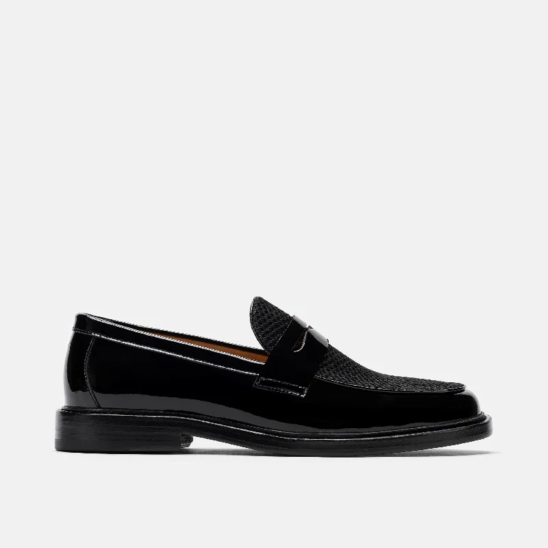 Men's loafers with a tassel front for a classic lookCalum Black Leather Penny Loafers