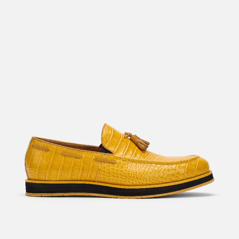 Men's loafers with a perforated leather upper for ventilation Men's loafers with a perforated leather upper for ventilation Men's loafers with a leather lining for comfortApollo Yellow Crocskin Leather Tassel Loafers Men's loafers with a perforated leather upper for ventilation Men's loafers with a perforated leather upper for ventilation Men's loafers with a leather lining for comfortApollo Yellow Crocskin Leather Tassel Loafers