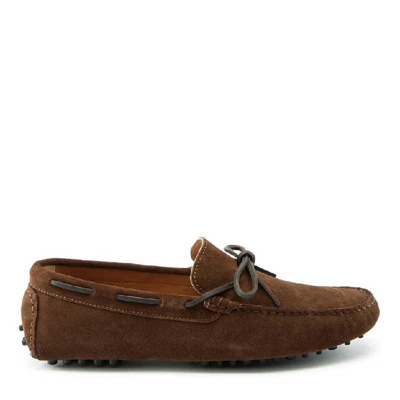 Men's loafers with a moc - toe designLaced Driving Loafers, brown suede