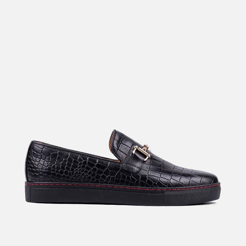 Men's loafers with a moc - toe designBoardwalk Black Crocskin Leather Horse-Bit Sneakers Men's loafers with a moc - toe designBoardwalk Black Crocskin Leather Horse-Bit Sneakers