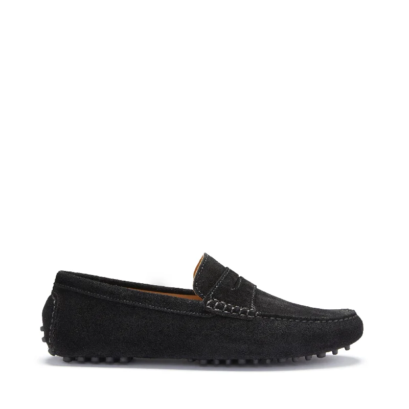 Men's leather loafers with a penny slotPenny Driving Loafers, black suede
