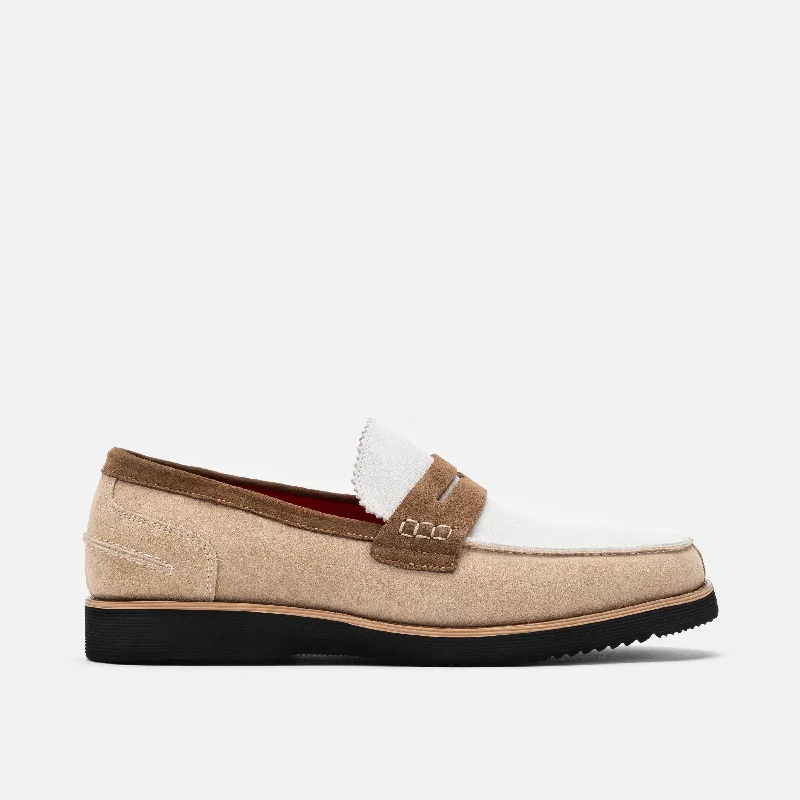 Slip - on men's loafers for easy wearAbe Camel/White Suede Penny Loafers