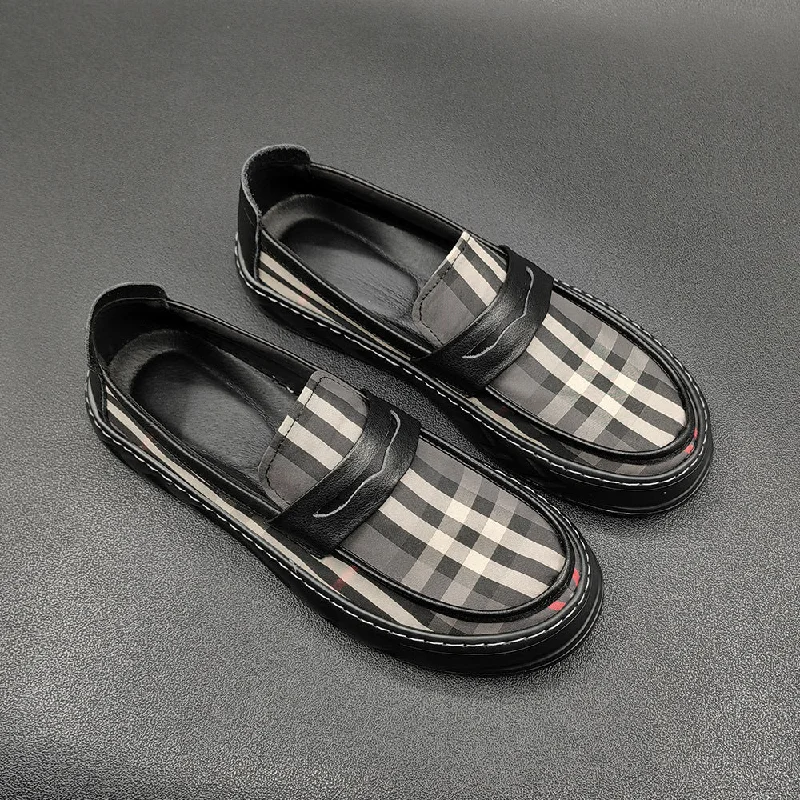 Men's loafers with a leather lacing systemMen Casual Plaid Canvas Flat Loafers