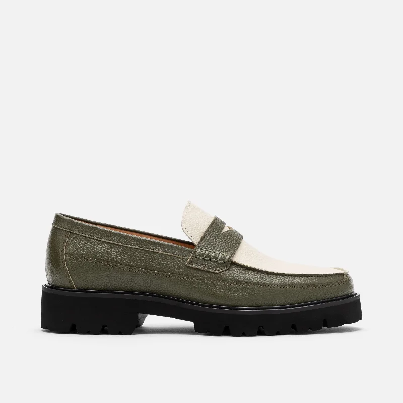 Men's loafers with a perforated leather upper for ventilation Men's loafers with a perforated leather upper for ventilation Men's loafers with a removable insole for cleaningAdler Olive/White Leather Lug Penny Loafers Men's loafers with a perforated leather upper for ventilation Men's loafers with a perforated leather upper for ventilation Men's loafers with a removable insole for cleaningAdler Olive/White Leather Lug Penny Loafers