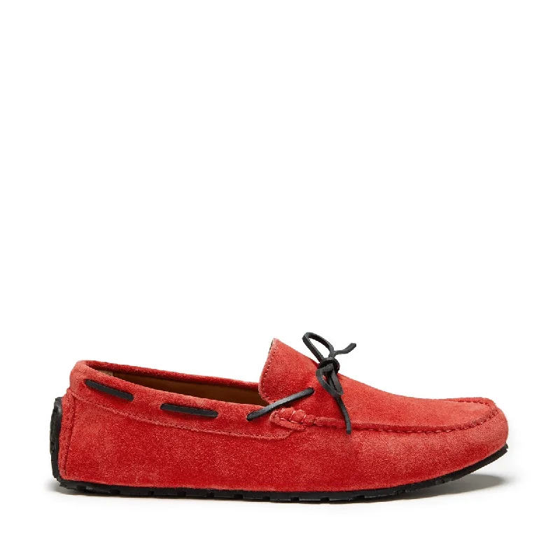 Men's leather loafers with a penny slotTyre Sole Laced Driving Loafers, red suede