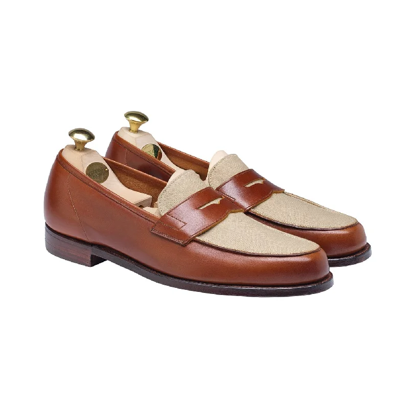 Men's loafers with a moc - toe designRichmond 2 Tan Burnished Calf & Stone Canvas