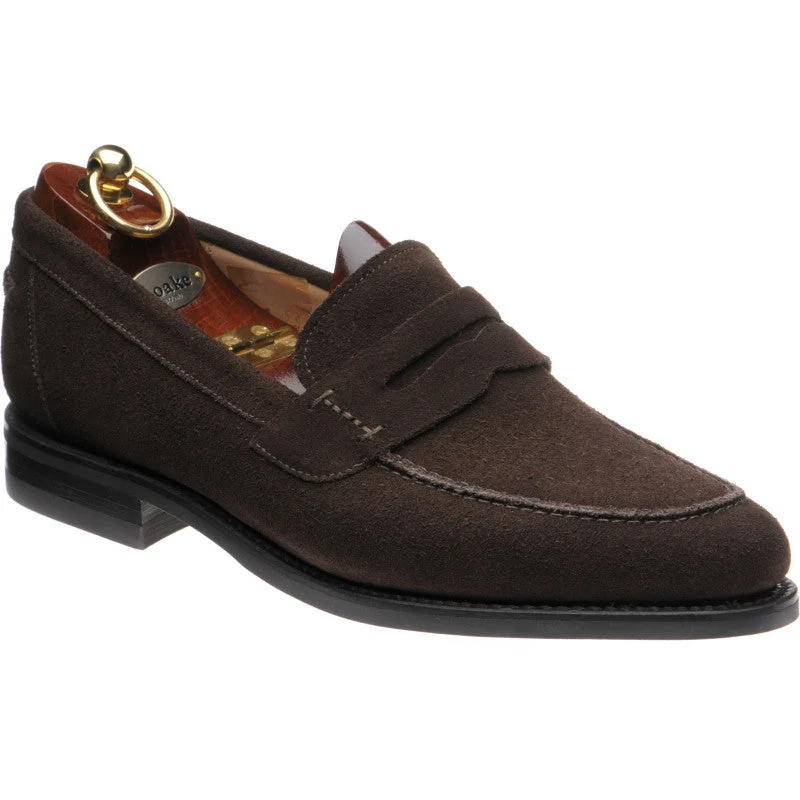 Men's loafers with a cushioned footbed Men's loafers with a cushioned footbed LOAKE 356 Classic apron penny Loafer - Dark Brown Suede Men's loafers with a cushioned footbed Men's loafers with a cushioned footbed LOAKE 356 Classic apron penny Loafer - Dark Brown Suede
